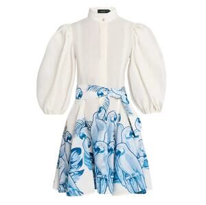 No Pise La Grama Women's Blue Macaw Print Bromelia Mini Dress Size 4